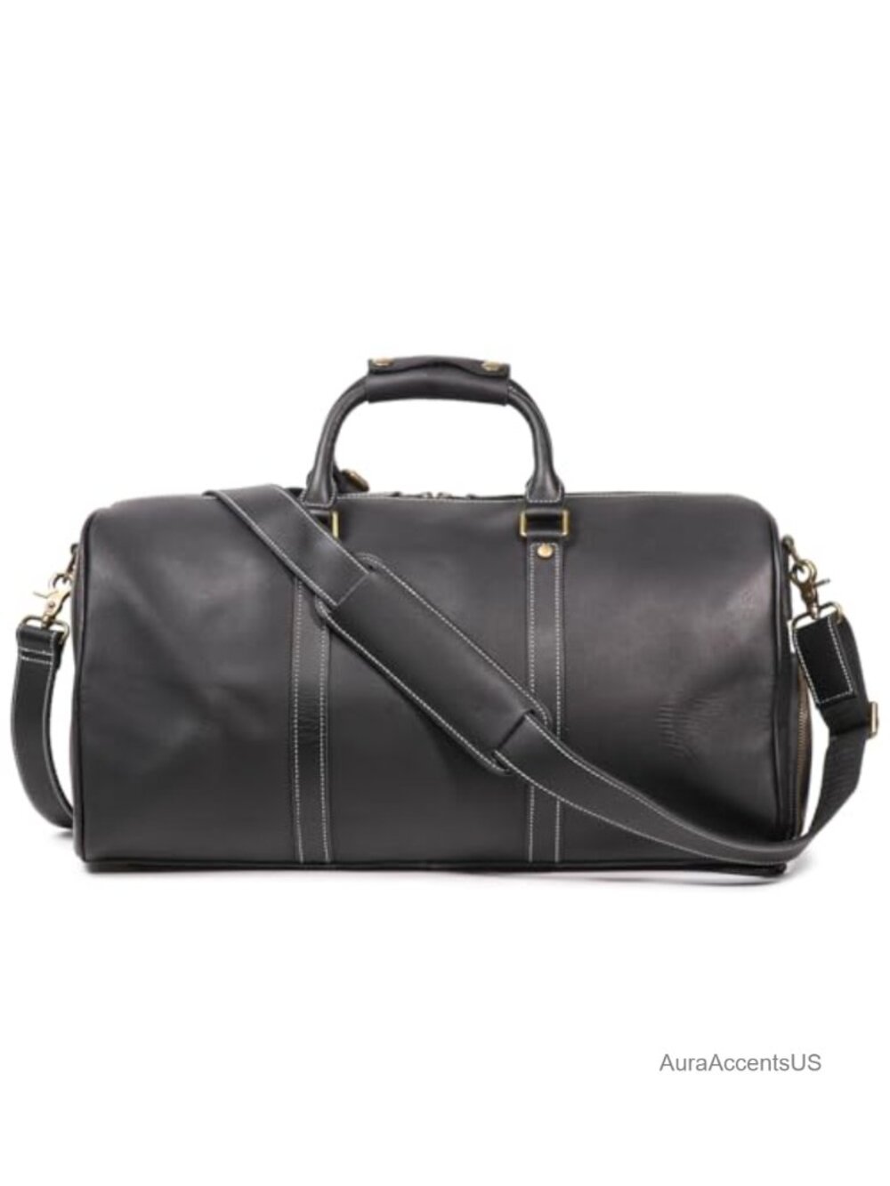 Full Grain Leather Duffel Bag YKK Zipper Shoe Compartment Travel Weekend